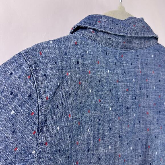 Old Navy, Short Sleeve Chambray Shirt, Blue, 100% Cotton, Button-Up Polka Dot - Picture 11 of 11